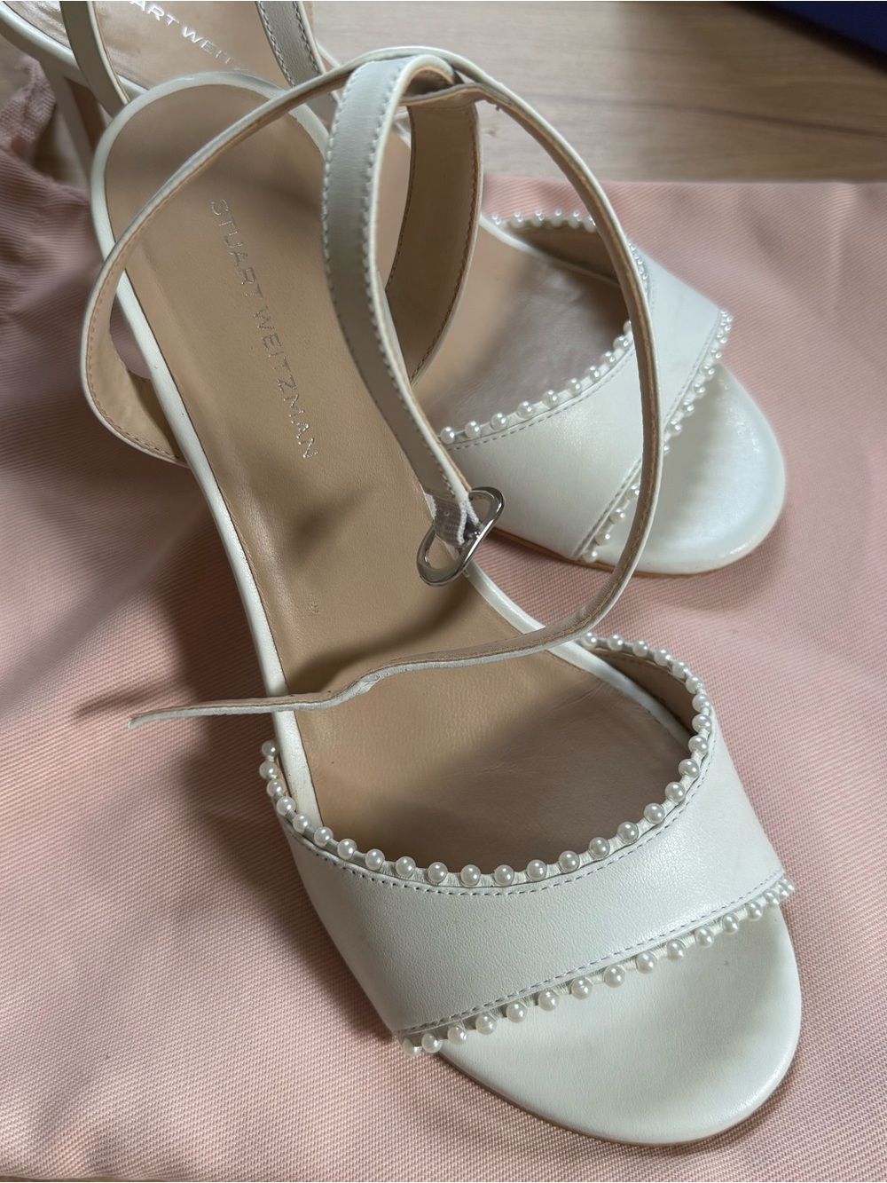 Stuart Weitzman Marilyn Pearl Sandal 75 Bridal Heels White Size 6.5 - Picture 3 of 11